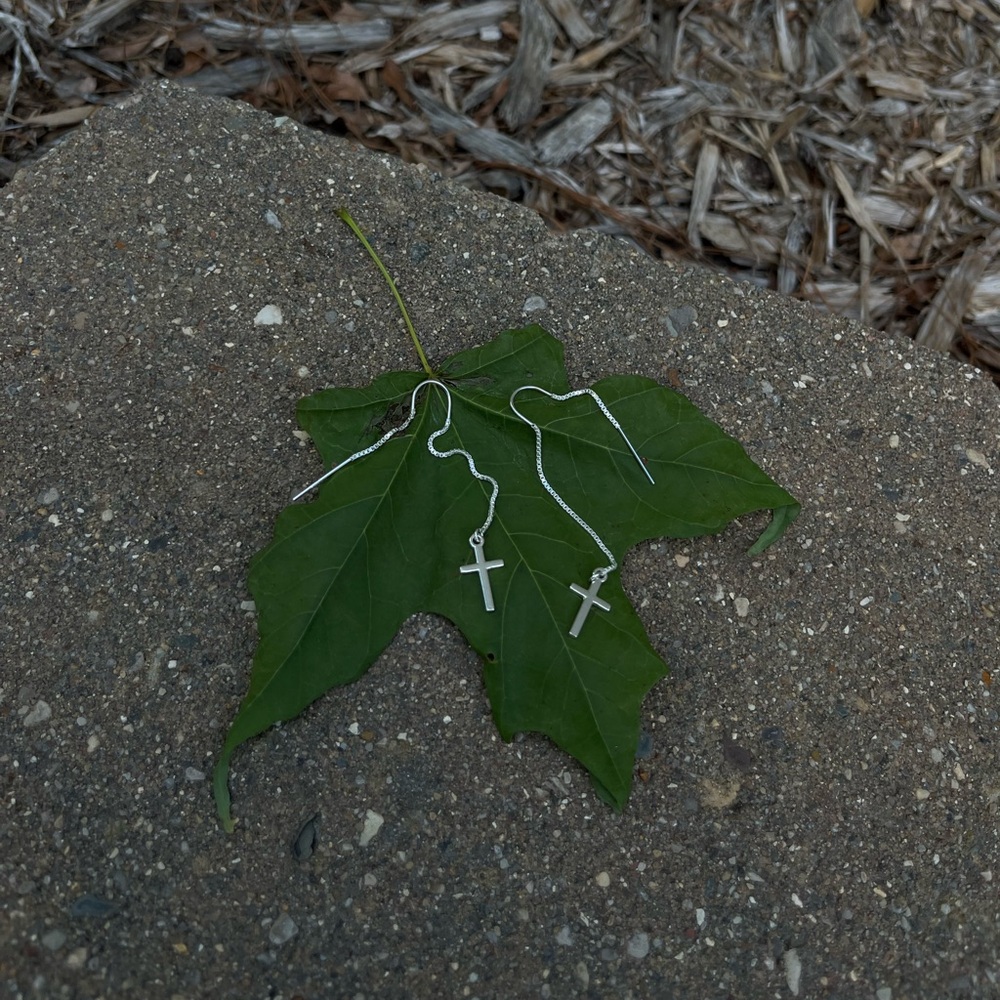 Cross Threader Earrings (Silver) - image 1